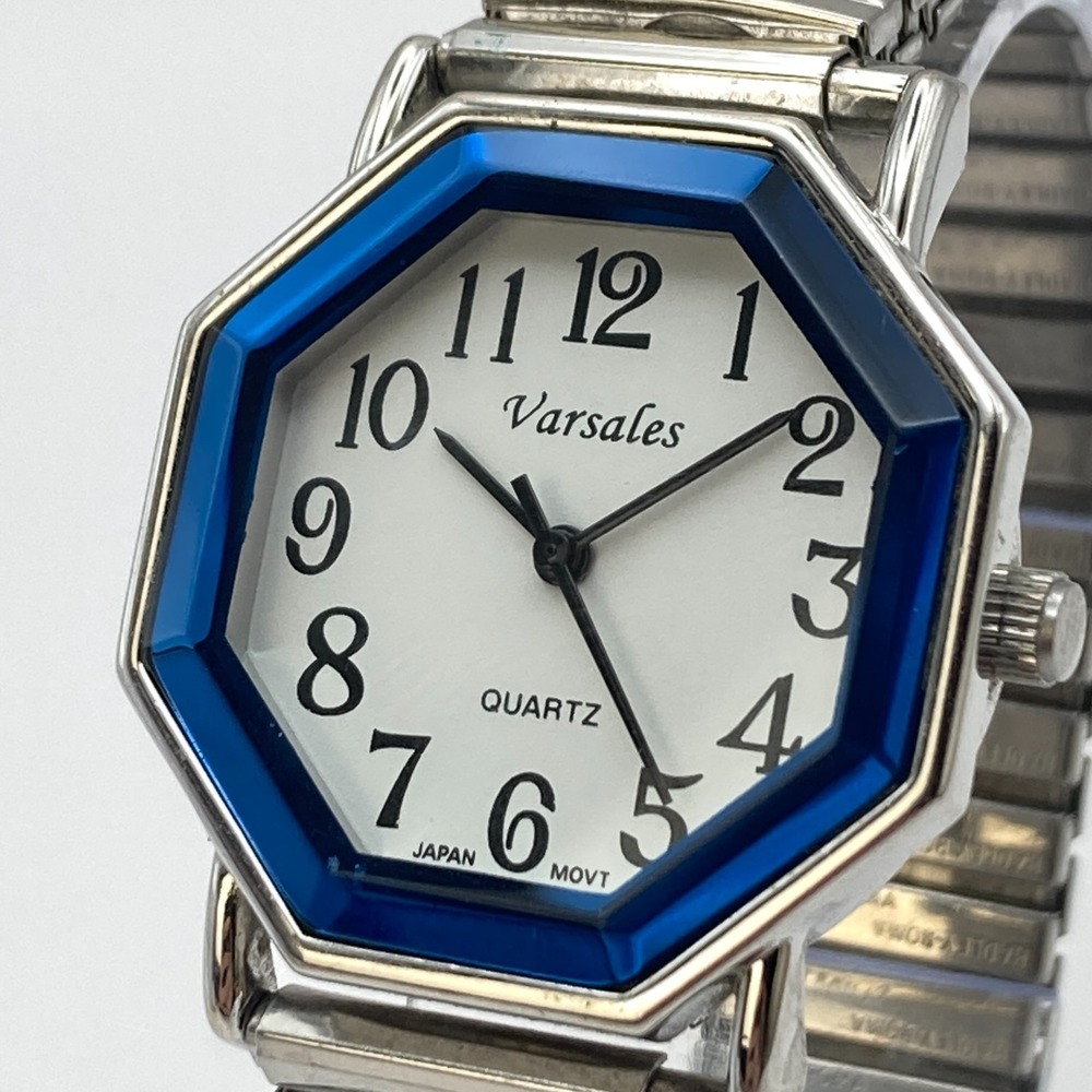 Varsales Women's Watch Silver Tone Octagon Stretch Band New Battery SMALL 5.75"